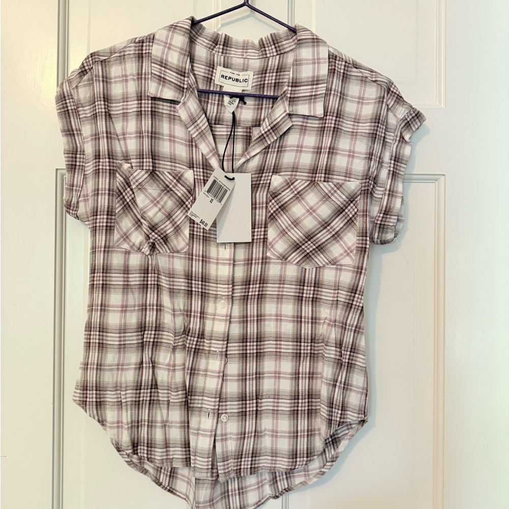 For The Republic Plaid Short Sleeve Shirt new with tags XS